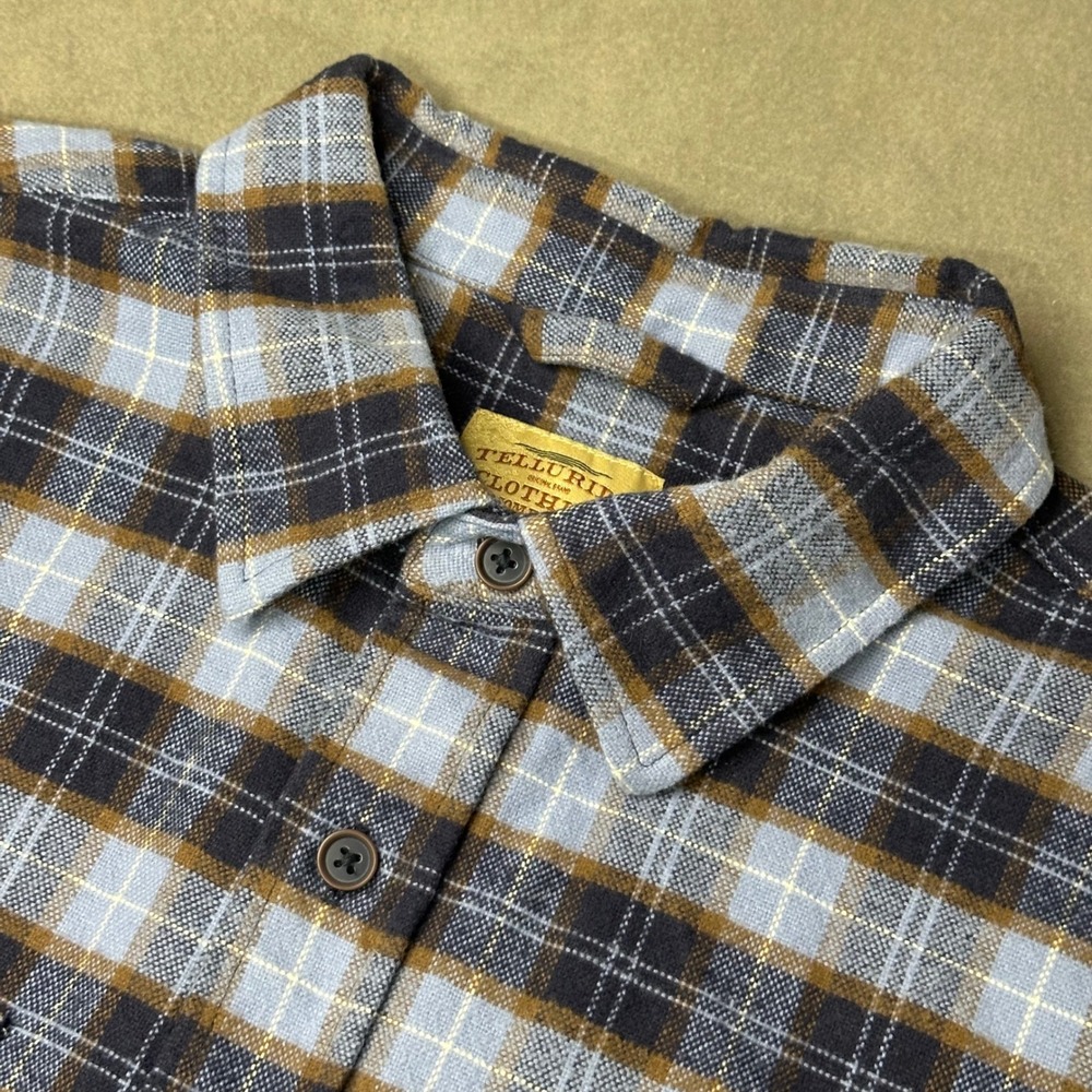 Telluride Clothing Company Flannel Shirt Mens XL Blue Brown Plaid Excellent